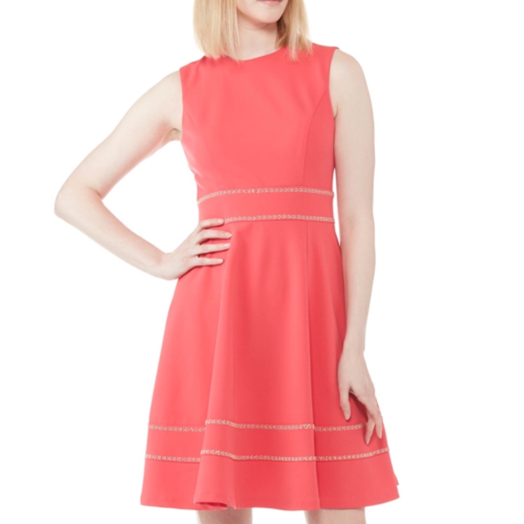 New Calvin Klein Sz 6 Dress Fit & Flare Cocktail Coral Peach Golden Sequin